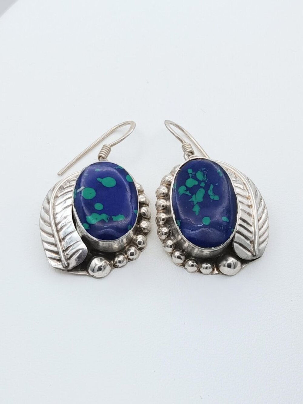 Vintage TAXCO Mexico 925 Sterling Silver Azurite Malachite Dangle Earrings